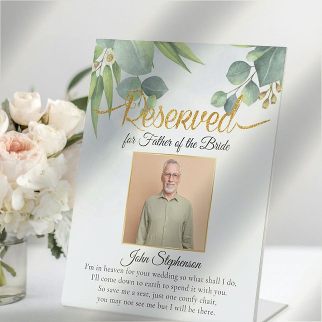 Eucalyptus Save A Seat Photo Wedding Memorial Pedestal Sign (Creator Uploaded)