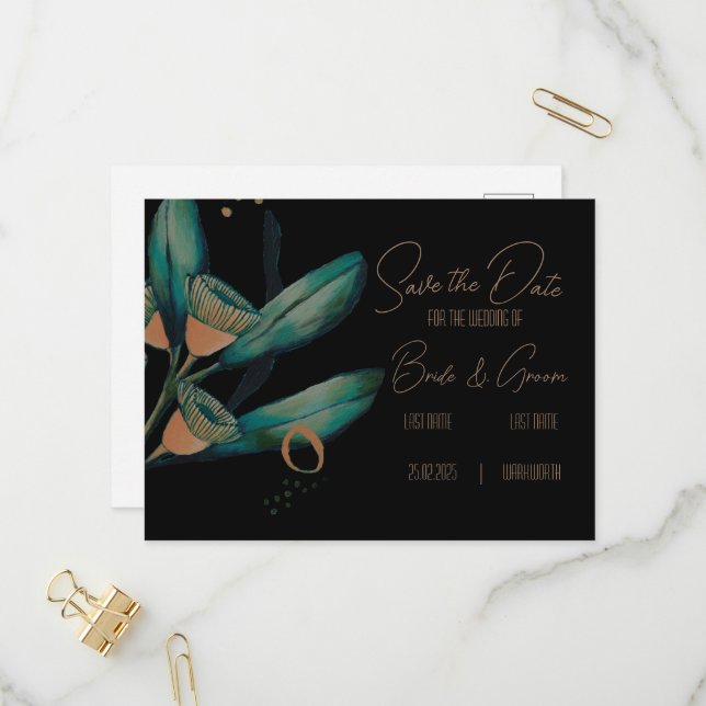 Eucalyptus Save the Date Invitation Postcard (Front/Back In Situ)