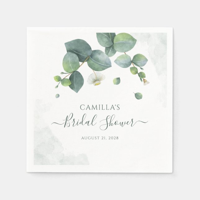 Eucalyptus Script Botanical Bridal Shower Napkin (Front)