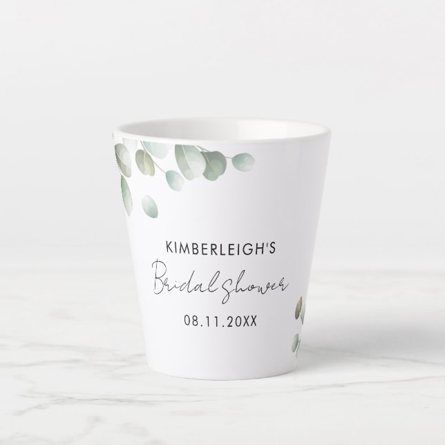 Eucalyptus Script Bridal Shower Custom Latte Mug (Front)