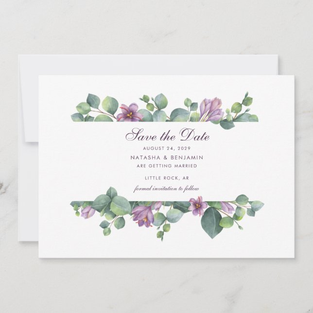 Eucalyptus Script Floral Botanical Greenery Save The Date (Front)