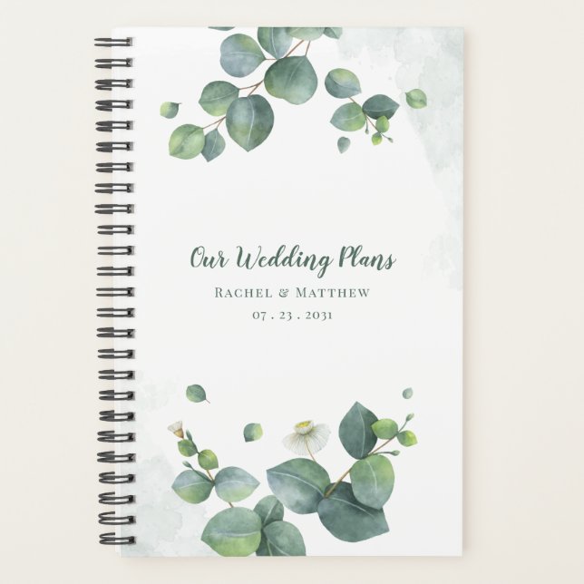 Eucalyptus Script Greenery Botanical Wedding Planner (Front)