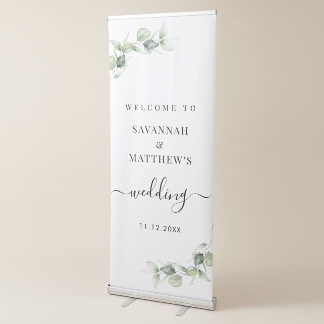 Eucalyptus Script Greenery Botanical Wedding Retractable Banner (3/4)