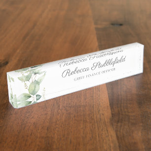 Eucalyptus Script Modern Office Employee Nameplate