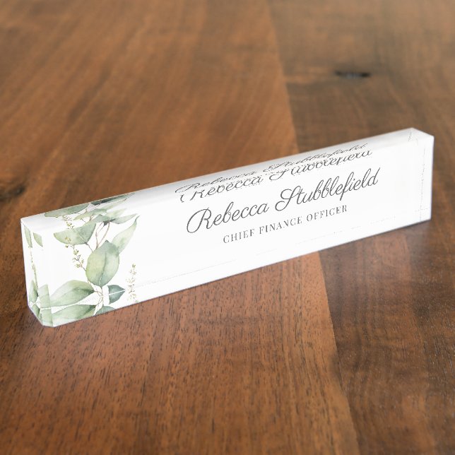 Eucalyptus Script Modern Office Employee Nameplate (Side)