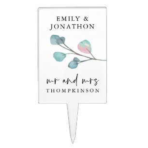 Eucalyptus Script Mr Mrs Names Wedding Cake Topper