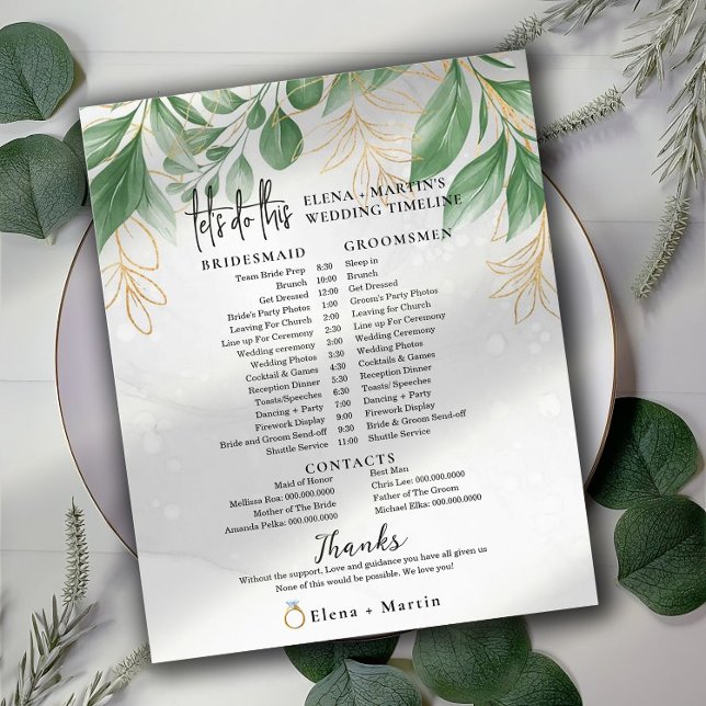 Eucalyptus + Script Text Wedding Day Timeline (Creator Uploaded)