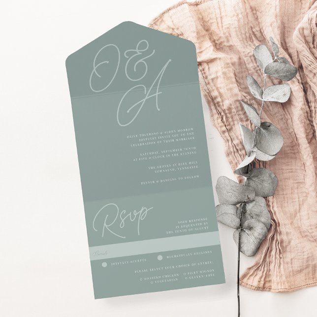Eucalyptus | Script Watermark Monogram Wedding All In One Invitation (Creator Uploaded)