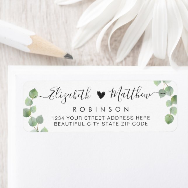 Eucalyptus Script Wedding Return Address Label (Insitu)