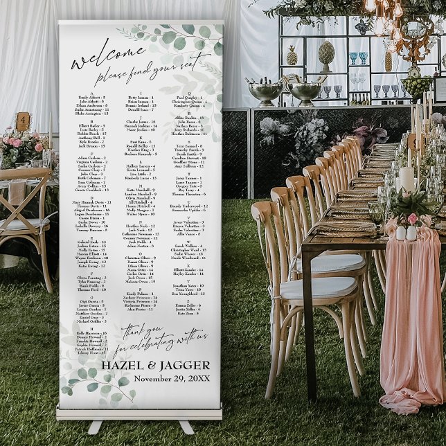 Eucalyptus Seating Chart 128 Names, Alphabetical Retractable Banner (Creator Uploaded)