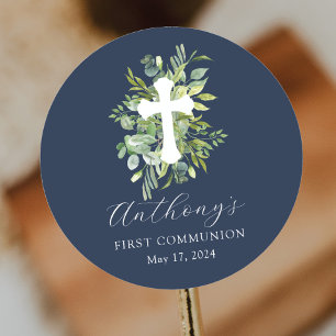 Eucalyptus Serenity First Communion Classic Round Sticker