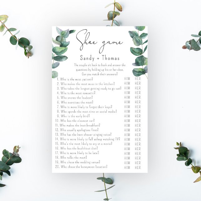 Eucalyptus - Shoe game bridal shower game (Creator Uploaded)