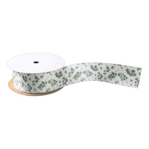 Eucalyptus Silver Dollar Tree Foliage Pattern Satin Ribbon