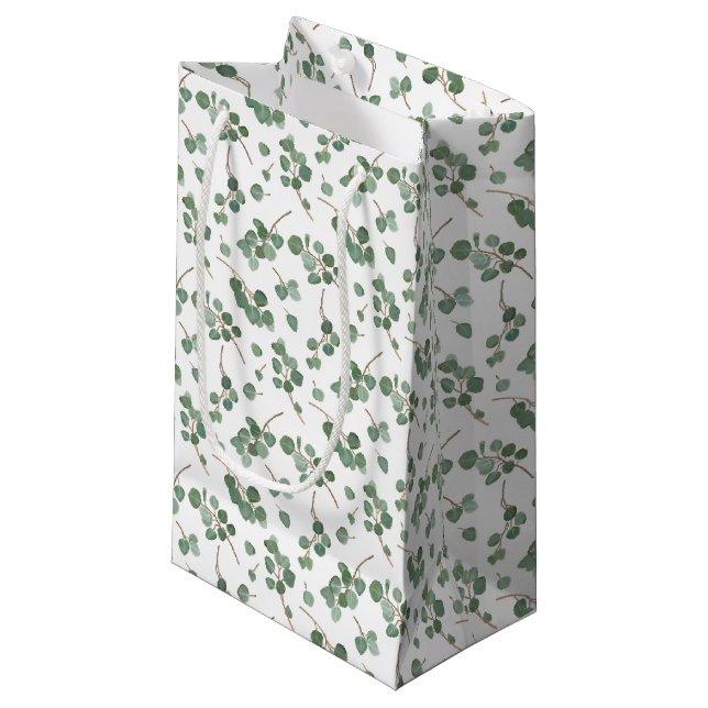 Eucalyptus Silver Dollar Tree Foliage Pattern Small Gift Bag (Front Angled)