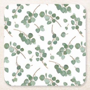 Eucalyptus Silver Dollar Tree Foliage Pattern Square Paper Coaster