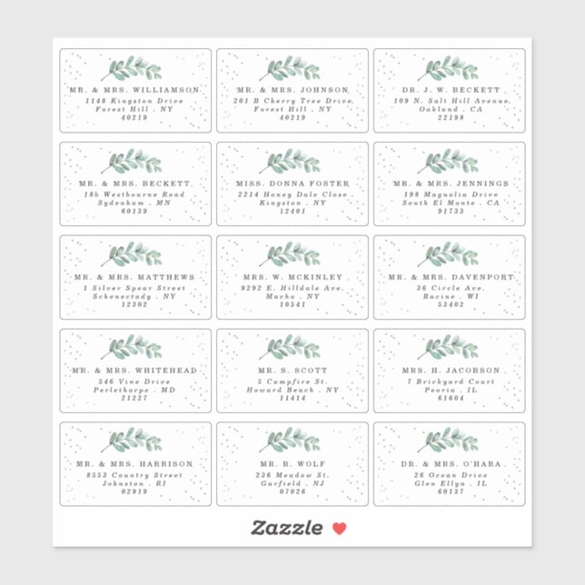 Eucalyptus Silver Foil Wedding Guest Address Label (Sheet)