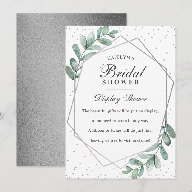 Eucalyptus Silver Geometric Bridal Shower Enclosure Card (Front/Back)