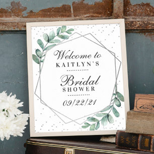 Eucalyptus Silver Geometric Bridal Shower Poster
