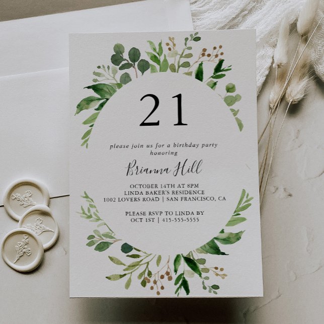 Eucalyptus Simple Brown Floral 21st Birthday Party Invitation (Creator Uploaded)