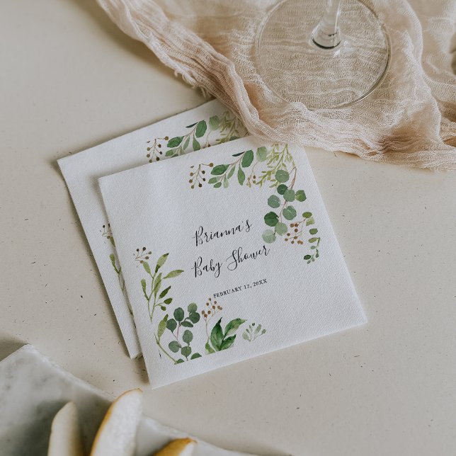 Eucalyptus Simple Brown Floral Baby Shower Napkin (Creator Uploaded)