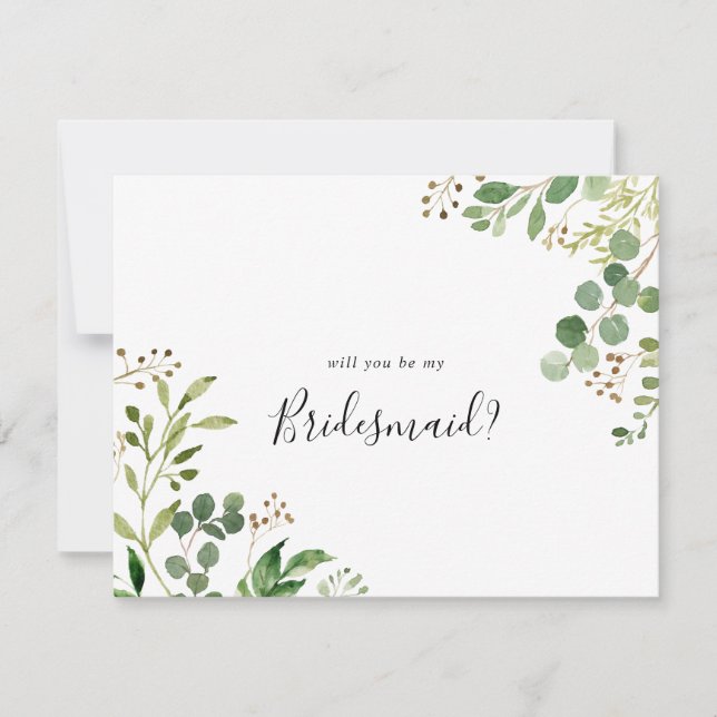 Eucalyptus Simple Brown Floral Bridesmaid Proposal Card (Front)