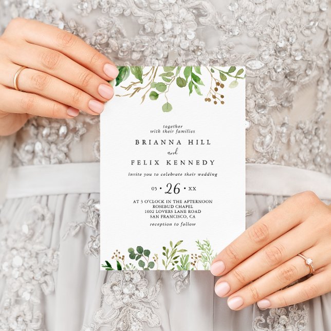 Eucalyptus Simple Brown Floral Casual Wedding Invitation (Creator Uploaded)