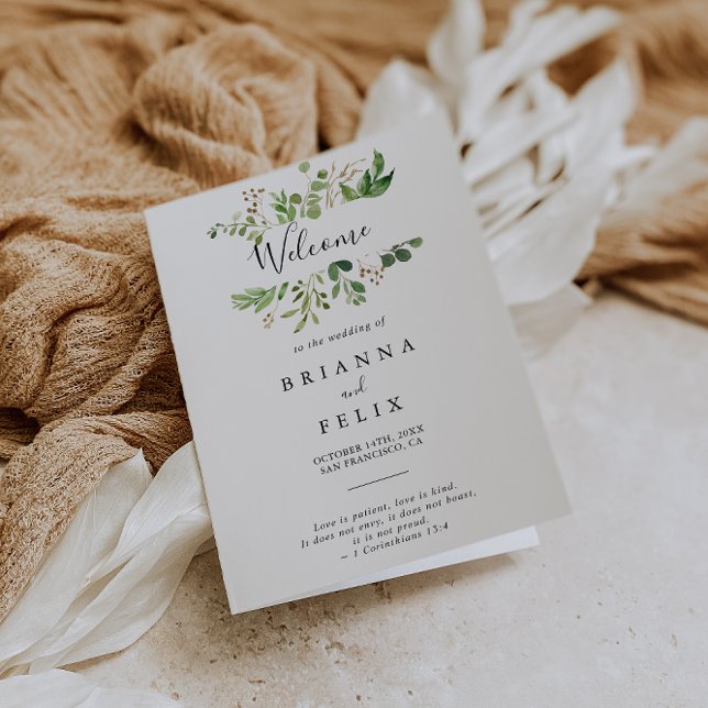 Eucalyptus Simple Brown Floral Folded Wedding Programme (Creator Uploaded)