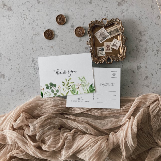 Eucalyptus Simple Brown Floral Thank You Postcard (Creator Uploaded)