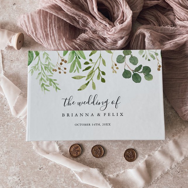Eucalyptus Simple Brown Floral Wedding Guest Book (Creator Uploaded)