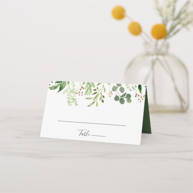 Eucalyptus Simple Brown Floral Wedding Place Card (Front)