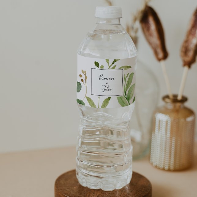 Eucalyptus Simple Brown Floral Wedding Water Bottle Label (Creator Uploaded)