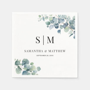 Eucalyptus Simple Elegant Couple Initials Wedding Napkin