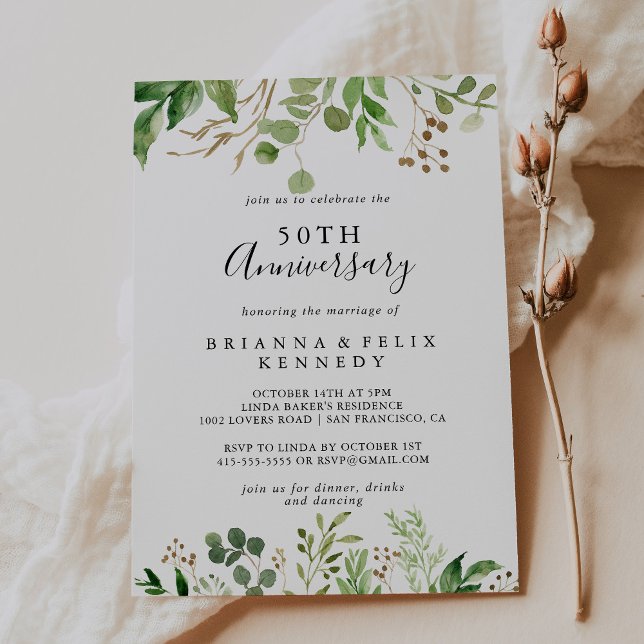 Eucalyptus Simple Floral 50th Wedding Anniversary Invitation (Creator Uploaded)