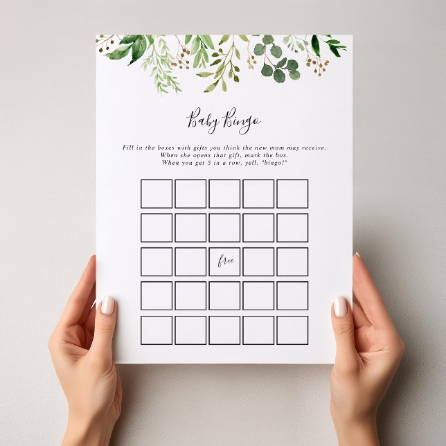 Eucalyptus Simple Floral Baby Bingo Shower Game (Creator Uploaded)