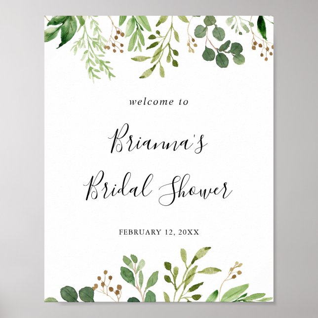Eucalyptus Simple Floral Bridal Shower Welcome Poster (Front)