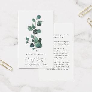 Eucalyptus Simple Funeral Memorial Prayer Card