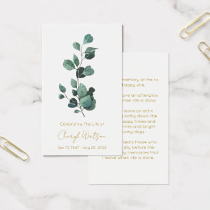 Eucalyptus Simple Funeral Memorial Prayer Card