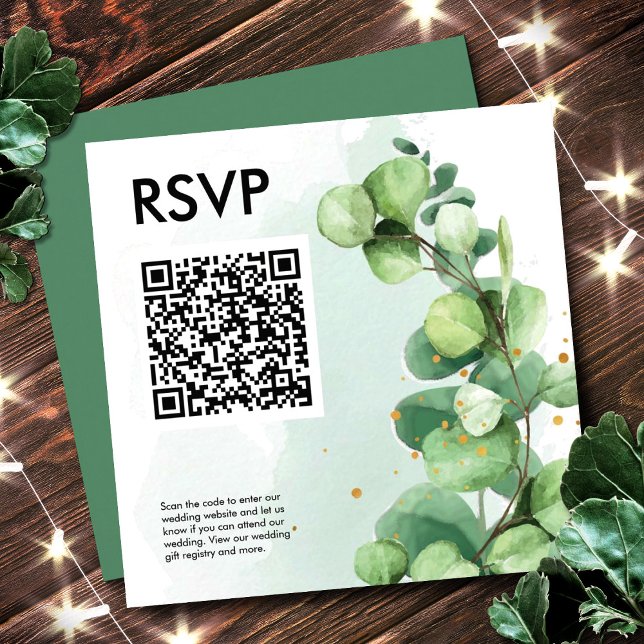 Eucalyptus simple greenery qr code rsvp wedding enclosure card (Creator Uploaded)