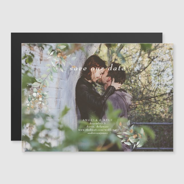 Eucalyptus Simple Photo Save the Date Flexible Mag Magnetic Invitation (Front/Back)