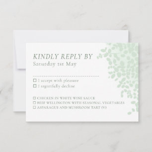 Eucalyptus simple wedding menu choices rsvp card