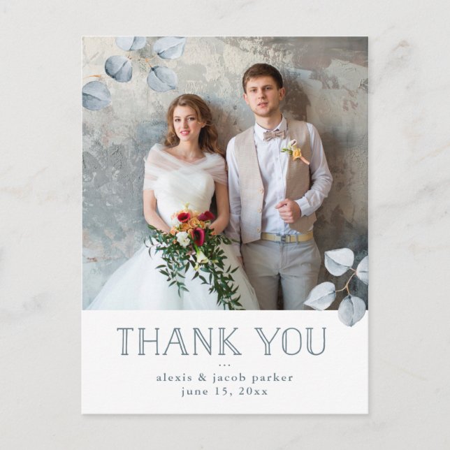 Eucalyptus Simplicity | Wedding Photo Thank You Announcement Postcard (Front)