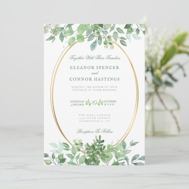 Eucalyptus Sophisticated Wedding Invitation (Standing Front)