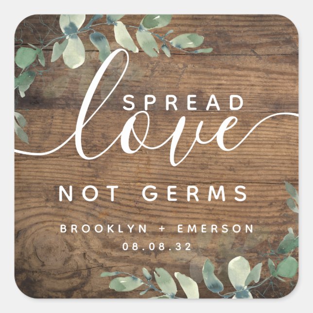 Eucalyptus Spread Love Not Germs Hand Sanitizer Sq Square Sticker (Front)