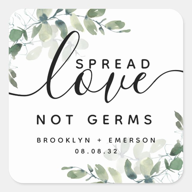 Eucalyptus Spread Love Not Germs Hand Sanitizer Square Sticker (Front)