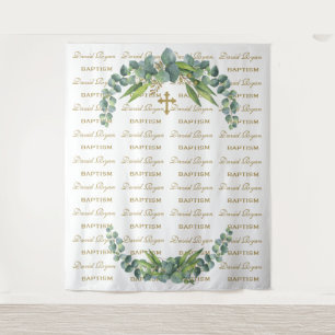 Eucalyptus Step & Repeat Gold Baptism Prop Tapestry