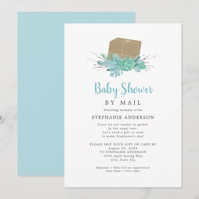 Eucalyptus Succulent Baby Shower by Mail Invitation (Front/Back)