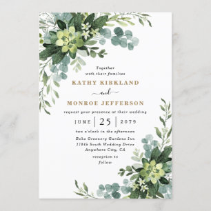 Eucalyptus Succulent Elegant Boho Greenery Wedding Invitation