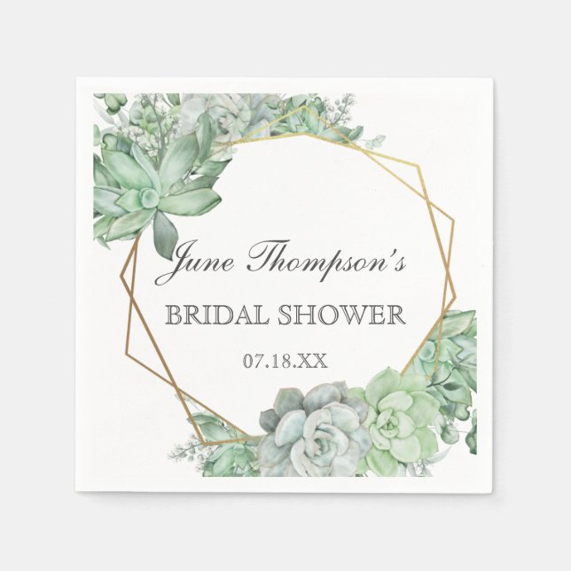 Eucalyptus Succulent Greenery Border Bridal Shower Napkin (Front)