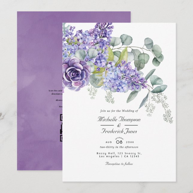 Eucalyptus Succulents  QR Code RSVP Wedding Invita Invitation (Front/Back)