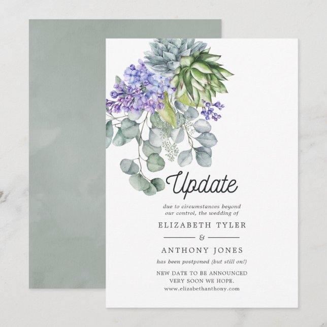 Eucalyptus Succulents Wedding Postponement Invitation (Front/Back)